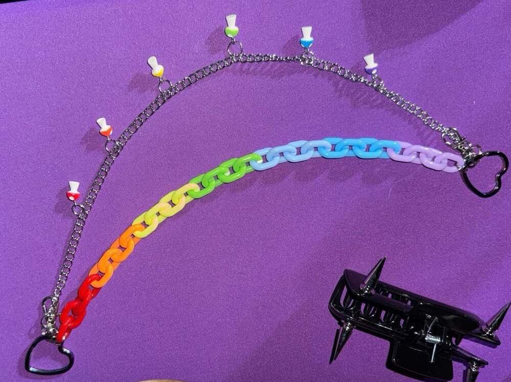 Rainbow Chunky Chain Belt with Mushroom Charms and Heart Clasps